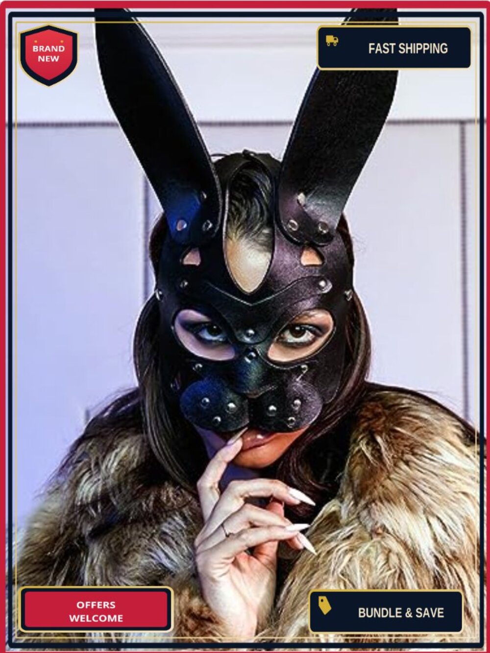 PU Leather Rabbit Masquerade Mask Women Bunny Half Face Cosplay Prom Rave